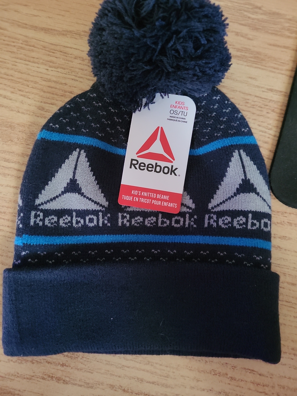 Reebok Kids Navy and Light Blue Pom Pom Knit Beanie